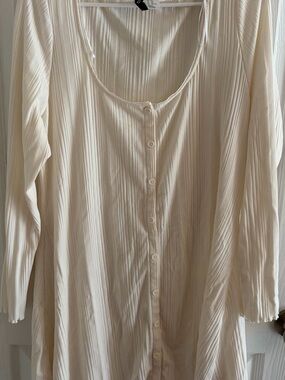 Divided Cream Ribbed Button-Front Long Sleeve Dress